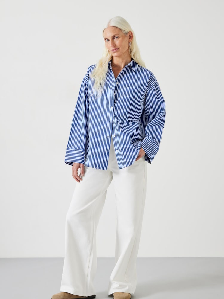 Hush Blue 100% Cotton Indy Stripe Shirt - Image 2 of 5 Hush Blue 100% Cotton Indy Stripe Shirt - Image 2 of 5