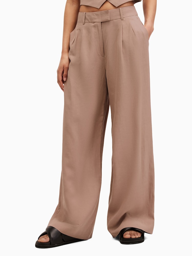 AllSaints Brown Deri Lyn Trousers With Linen - Image 2 of 6