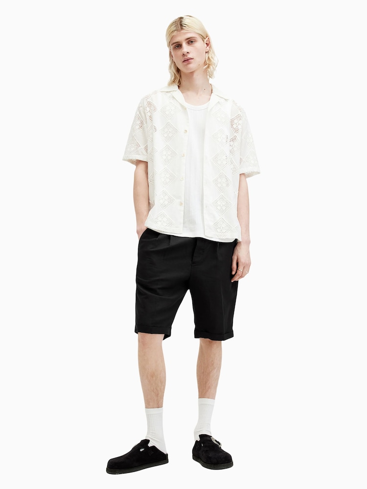 AllSaints Black Ora Tallis Linen Blend Shorts - Image 1 of 6