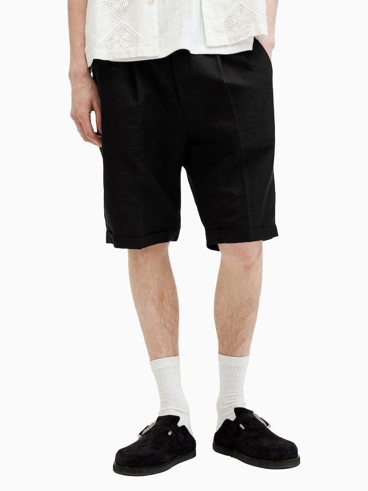 AllSaints Black Ora Tallis Linen Blend Shorts - Image 2 of 6