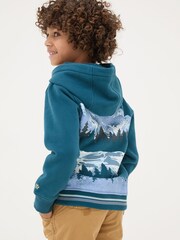 FatFace Dark Teal Blue Ski Mountain Popover Hoodie - Image 2 of 6