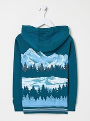 FatFace Dark Teal Blue Ski Mountain Popover Hoodie - Image 6 of 6