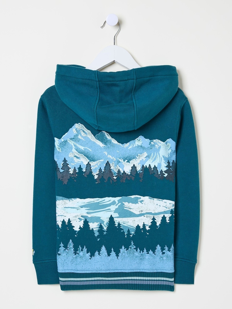 FatFace Dark Teal Blue Ski Mountain Popover Hoodie - Image 6 of 6