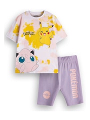 Vanilla Underground Purple Girls Pokemon 100% Cotton T-Shirt and Cycling Shorts Set - Image 1 of 6