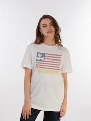 Brands In White Woodstock Flag Women Boyfriend Fit Music T-Shirt - Image 1 of 2
