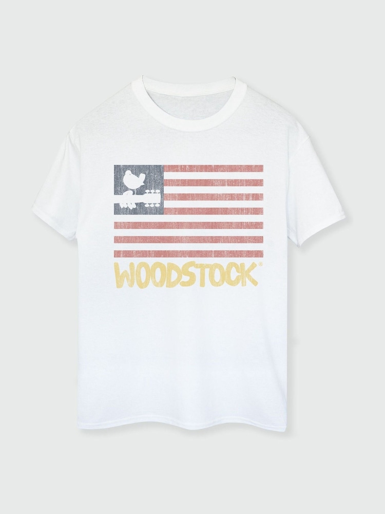 Brands In White Woodstock Flag Women Boyfriend Fit Music T-Shirt - Image 2 of 2