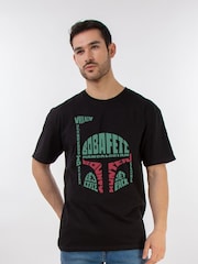 Brands In Black Mens Star Wars Boba Fett Head 100% Cotton T-Shirt - Image 1 of 4