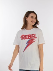 Brands In White David Bowie Distressed Rebel Women Boyfriend Fit Music T-Shirt - Image 1 of 3