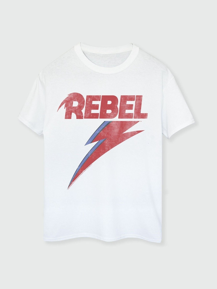 Brands In White David Bowie Distressed Rebel Women Boyfriend Fit Music T-Shirt - Image 2 of 3