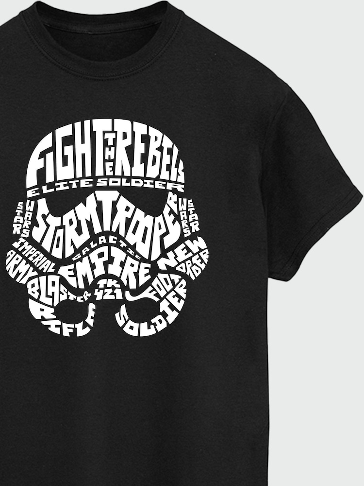 Brands In Black Mens Star Wars Stormtrooper Text Head 100% Cotton T-Shirt - Image 3 of 3