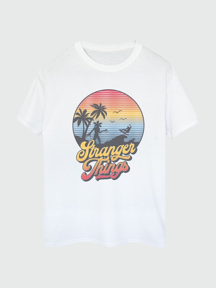 Brands In White Women Boyfriend Fit Netflix Stranger Things LA Gradient 100% Cotton T-Shirt - Image 2 of 3