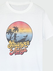 Brands In White Women Boyfriend Fit Netflix Stranger Things LA Gradient 100% Cotton T-Shirt - Image 3 of 3