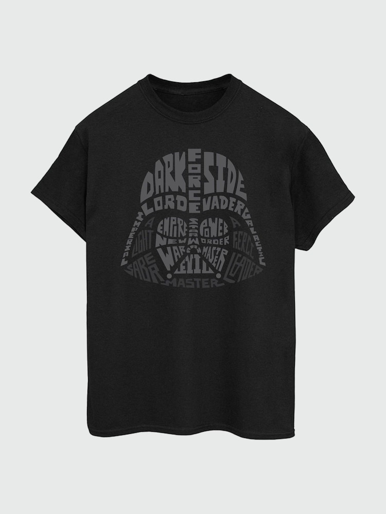 Brands In Black Mens Star Wars Darth Vader Text Head 100% Cotton T-Shirt - Image 2 of 3