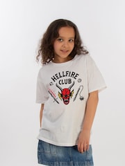 Brands In White Girls 100% Cotton Netflix Stranger Things Hellfire Club T-Shirt - Image 1 of 4