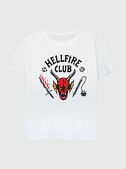 Brands In White Girls 100% Cotton Netflix Stranger Things Hellfire Club T-Shirt - Image 2 of 4