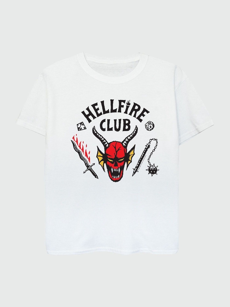 Brands In White Girls 100% Cotton Netflix Stranger Things Hellfire Club T-Shirt - Image 2 of 4
