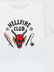 Brands In White Girls 100% Cotton Netflix Stranger Things Hellfire Club T-Shirt - Image 3 of 4