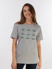 Brands In Grey Women Boyfriend Fit Star Wars Mandalorian Grogu Mood Heather T-Shirt - Image 1 of 3