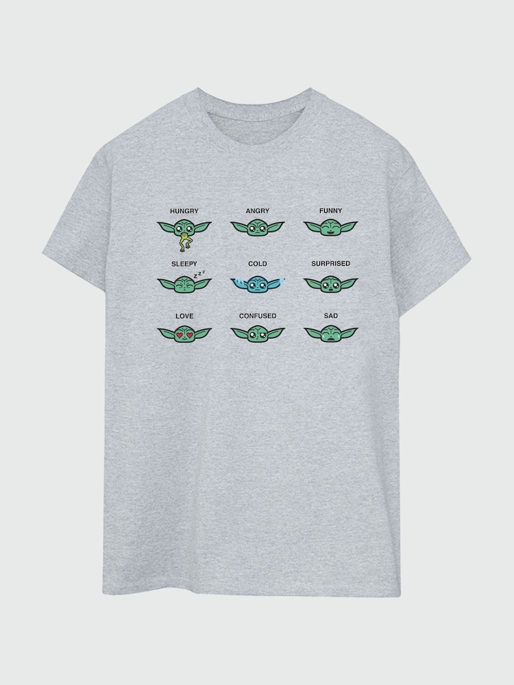 Brands In Grey Women Boyfriend Fit Star Wars Mandalorian Grogu Mood Heather T-Shirt - Image 2 of 3