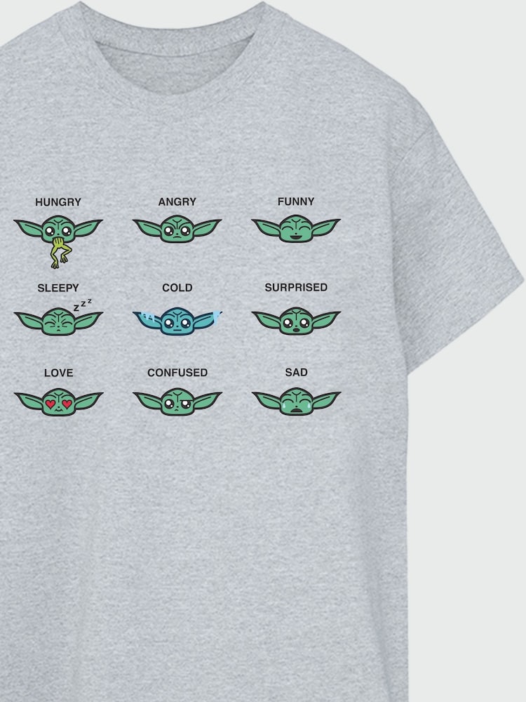 Brands In Grey Women Boyfriend Fit Star Wars Mandalorian Grogu Mood Heather T-Shirt - Image 3 of 3