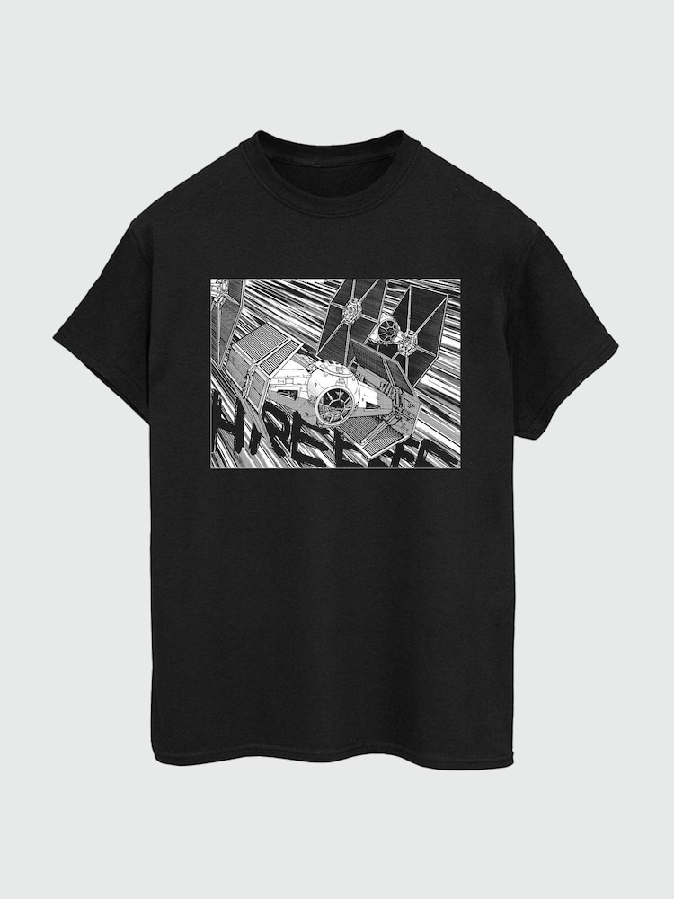 Brands In Black Star Wars Anime Plane 100% Cotton T-Shirt - Image 2 of 3