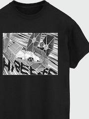 Brands In Black Star Wars Anime Plane 100% Cotton T-Shirt - Image 3 of 3