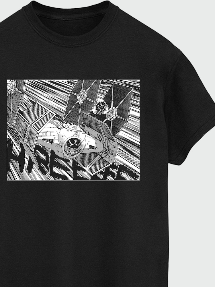 Brands In Black Star Wars Anime Plane 100% Cotton T-Shirt - Image 3 of 3