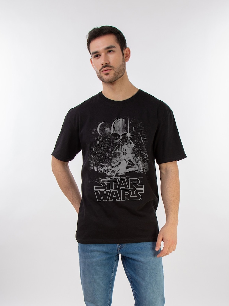 Brands In Black Mens Star Wars New Hope Poster 100% Cotton T-Shirt - Image 1 of 3