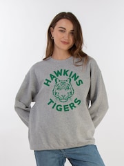 Brands In Grey Netflix Stranger Things Hawkins Tigers Women Heather Sweatshirt - Image 1 of 3