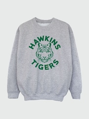 Brands In Grey Netflix Stranger Things Hawkins Tigers Women Heather Sweatshirt - Image 2 of 3