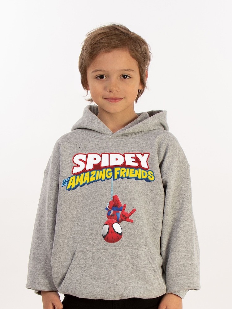 Brands In Grey Spider-Man Hanging Upside Down Boys Heather Hoodie - Image 1 of 3
