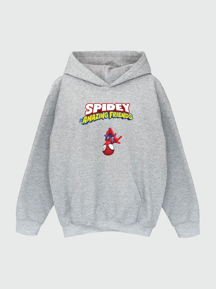 Brands In Grey Spider-Man Hanging Upside Down Boys Heather Hoodie - Image 2 of 3