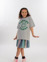 Brands In Grey 100% Cotton Netflix Stranger Things Hawkins Tigers Girls Heather T-Shirt - Image 1 of 3