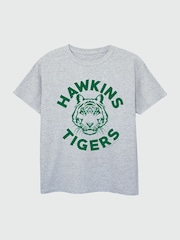 Brands In Grey 100% Cotton Netflix Stranger Things Hawkins Tigers Girls Heather T-Shirt - Image 2 of 3
