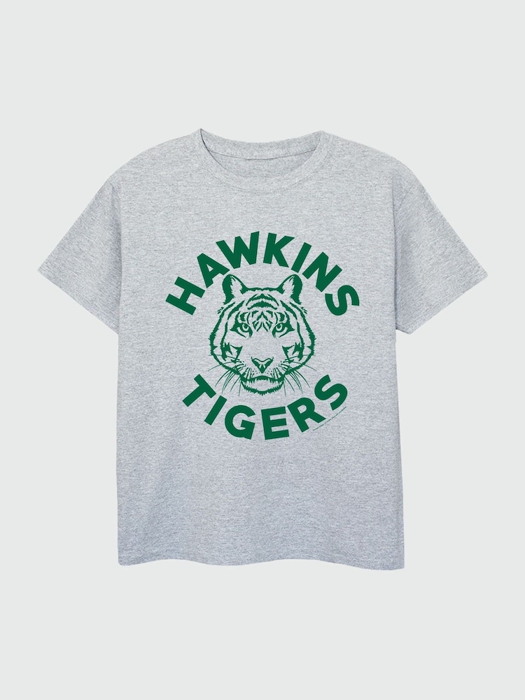 Brands In Grey 100% Cotton Netflix Stranger Things Hawkins Tigers Girls Heather T-Shirt - Image 2 of 3