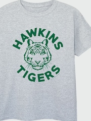 Brands In Grey 100% Cotton Netflix Stranger Things Hawkins Tigers Girls Heather T-Shirt - Image 3 of 3
