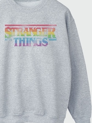 Brands In Grey Netflix Stranger Things Rainbow Dot Logo Women Heather Sweatshirt - Image 3 of 3