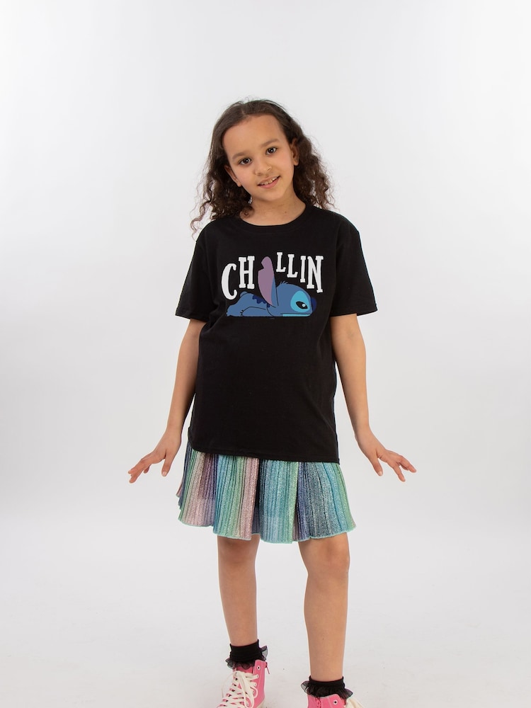 Brands In Black 100% Cotton Lilo And Stitch Chillin Girls T-Shirt - Image 1 of 2