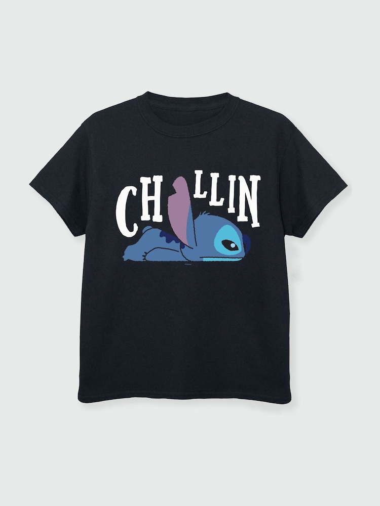 Brands In Black 100% Cotton Lilo And Stitch Chillin Girls T-Shirt - Image 2 of 2