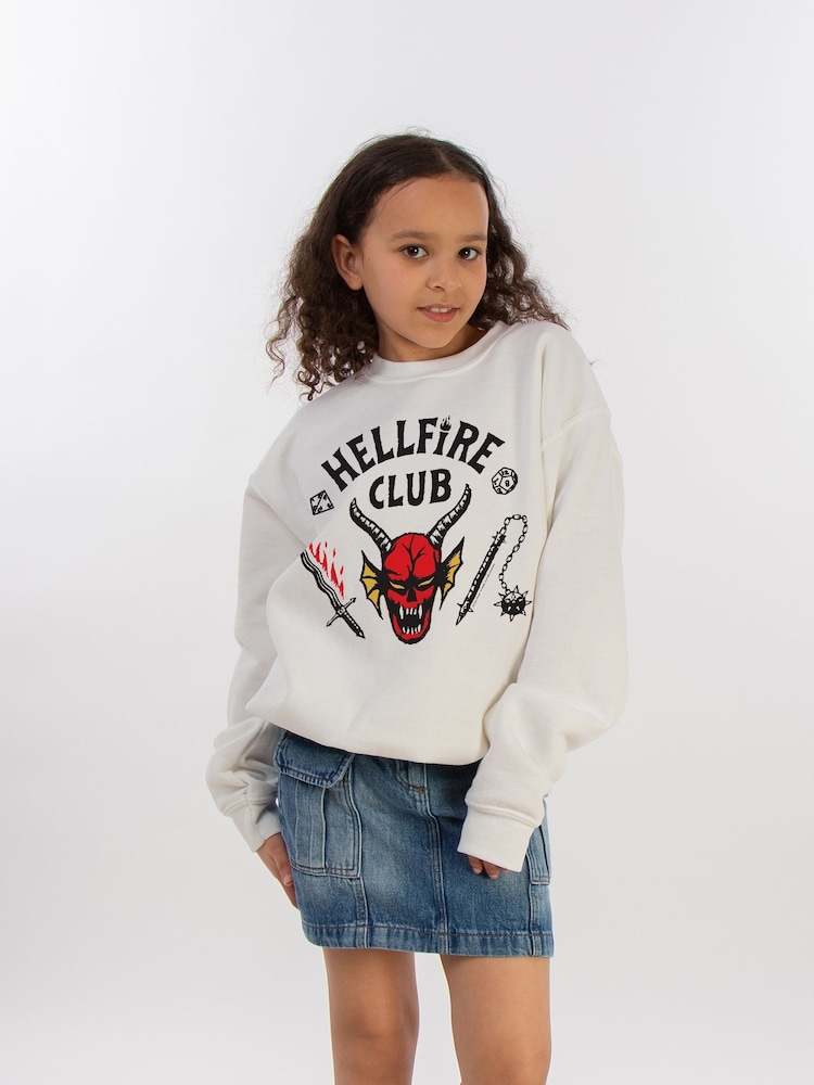 Brands In White Girls Netflix Stranger Things Hellfire Club 100% Cottton Sweatshirt - Image 1 of 4