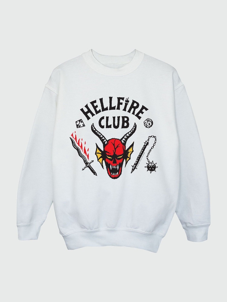 Brands In White Girls Netflix Stranger Things Hellfire Club 100% Cottton Sweatshirt - Image 2 of 4