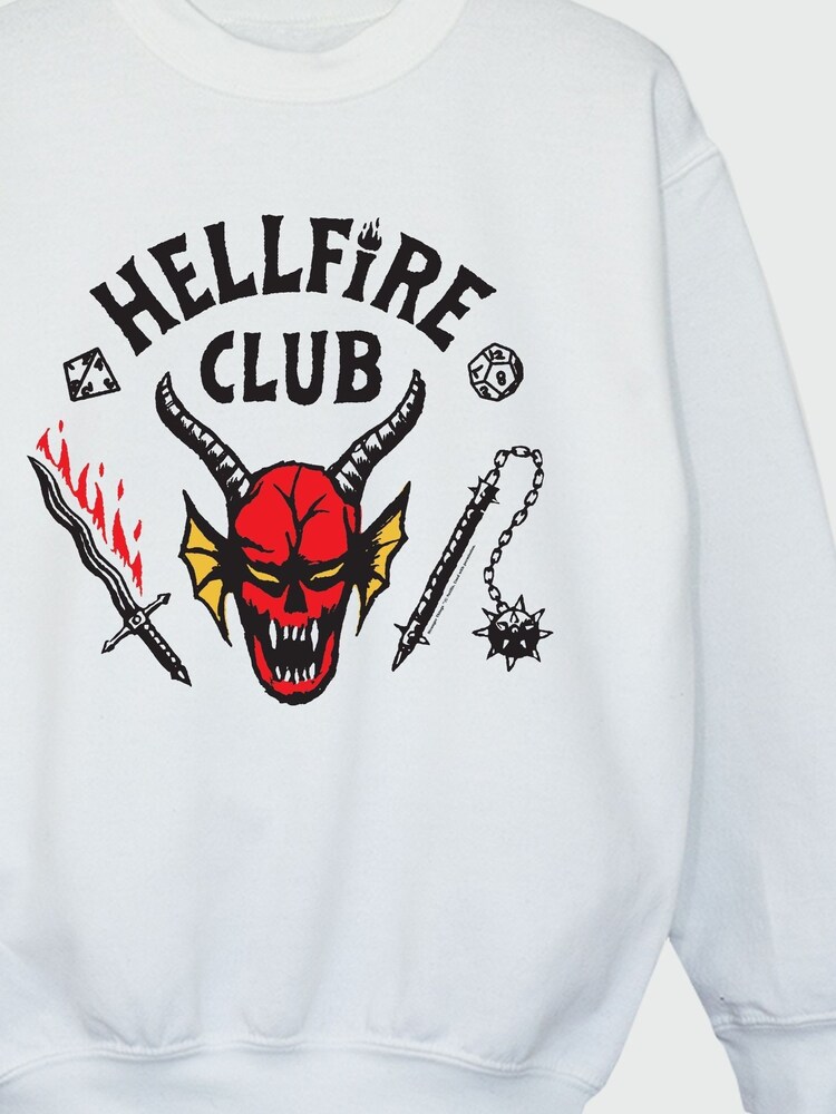 Brands In White Girls Netflix Stranger Things Hellfire Club 100% Cottton Sweatshirt - Image 3 of 4