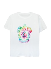 Brands In White 100% Cotton Harry Potter Gryffindor Crest Tie Dye Infill Girls T-Shirt - Image 2 of 2