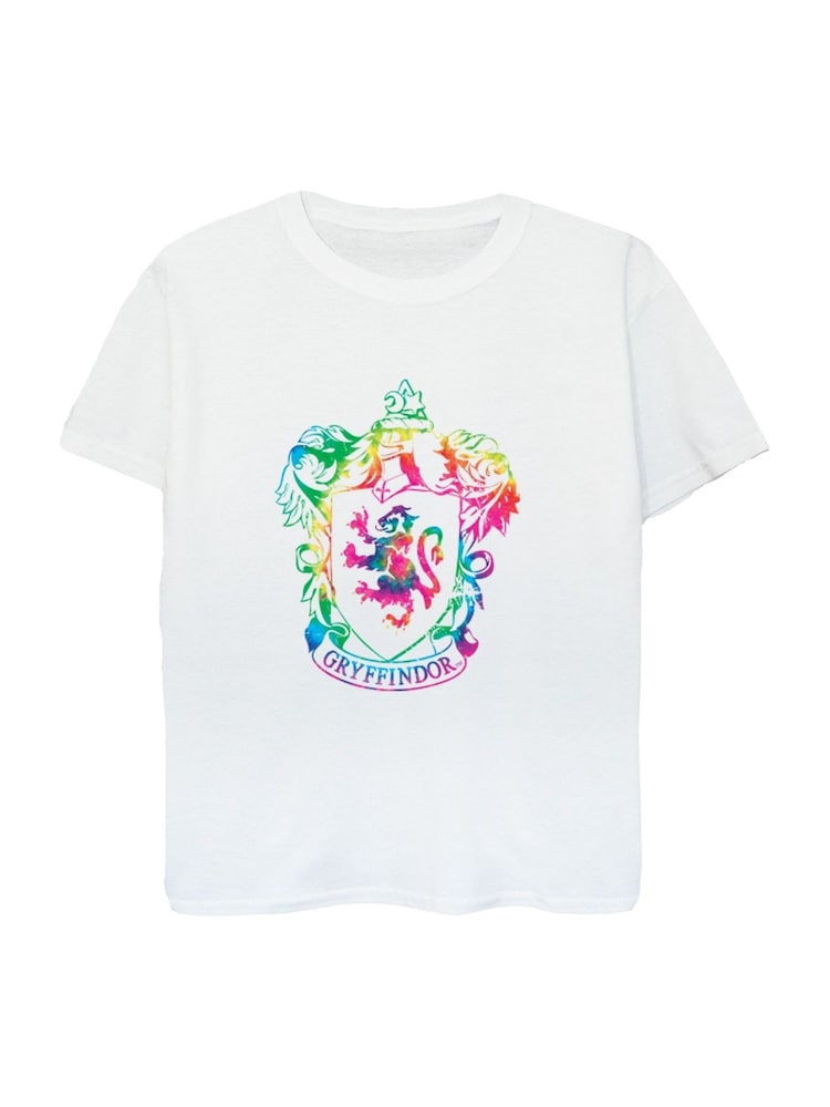 Brands In White 100% Cotton Harry Potter Gryffindor Crest Tie Dye Infill Girls T-Shirt - Image 2 of 2
