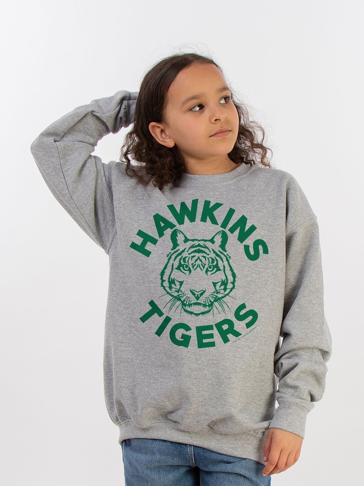 Brands In Grey Netflix Stranger Things Hawkins Tigers Girls Heather Sweatshirt - Image 1 of 3