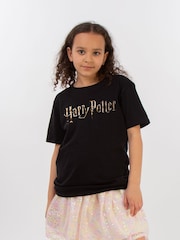 Brands In Black 100% Cotton Harry Potter Full Colour Logo Girls T-Shirt - Image 1 of 2
