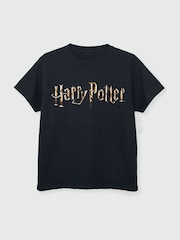 Brands In Black 100% Cotton Harry Potter Full Colour Logo Girls T-Shirt - Image 2 of 2