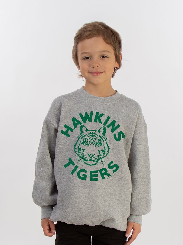 Brands In Grey Netflix Stranger Things Hawkins Tigers Boys Heather Sweatshirt - Image 1 of 3