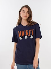 Brands In Blue Womens Boyfriend Fit Mickey Mouse Faces Disney T-Shirt - Image 1 of 3
