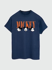 Brands In Blue Womens Boyfriend Fit Mickey Mouse Faces Disney T-Shirt - Image 2 of 3
